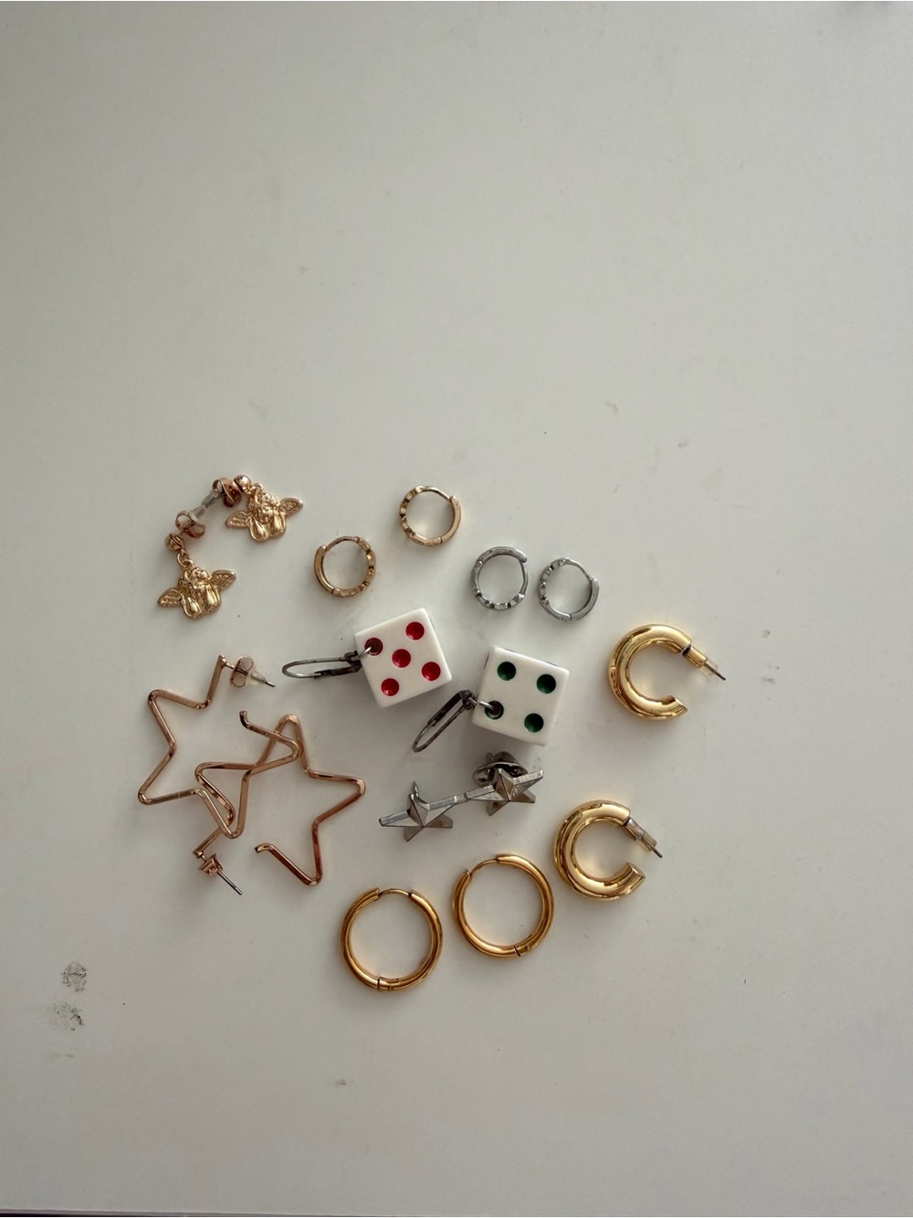 Mix of Gold & Silver Earrings with vintage Dice Charm